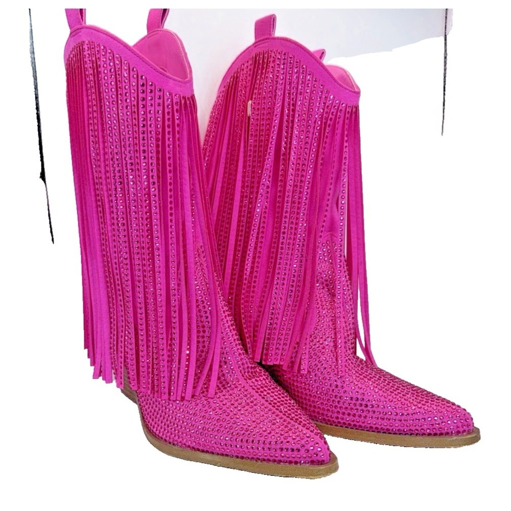 Jessica Simpson Hot Pink Rhinestone Fringe Western Cowboy Boots Sz 9.5 Womens - Picture 8 of 13